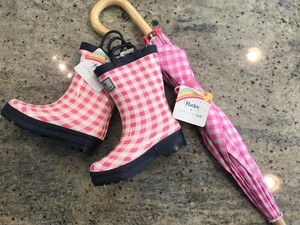 Pottery Barn Kids Hatley Pink Navy Gingham Sz 10 Rain Boots