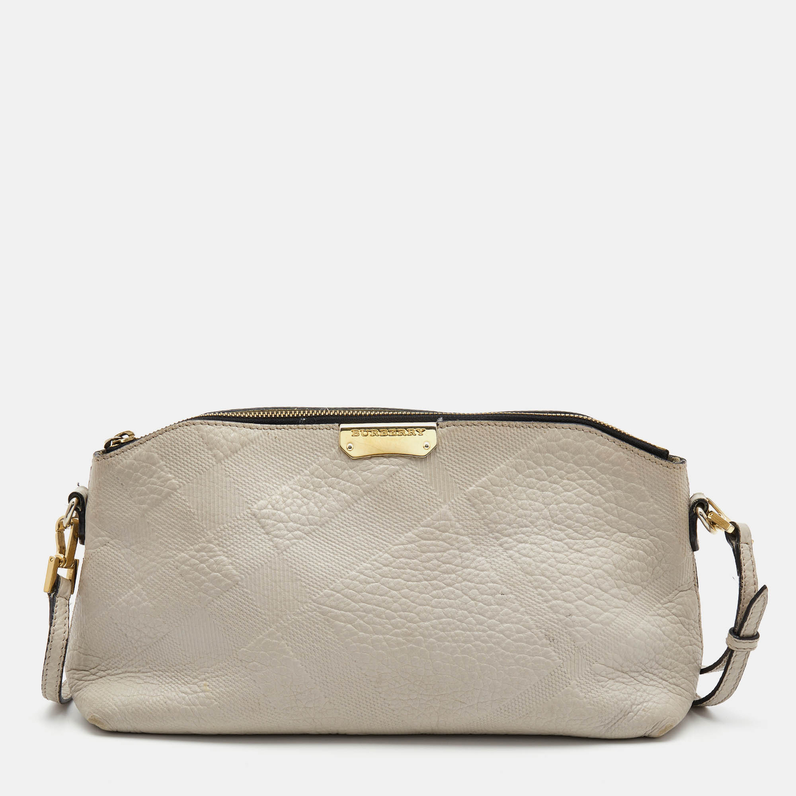 Burberry Light Grey Textured Leather Chichester Crossbody Bag