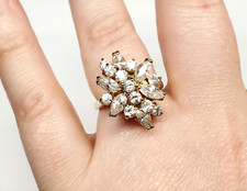 Vintage Gold on Sterling Vermeil Sparkly Clear Stones Raised Cocktail Ring sz 6