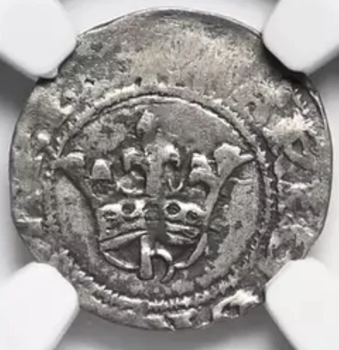 HUNGARY. Queen Maria, 1382-1395 AD SCARCE Silver Denar Coin, HIGH GRADE, NGC XF