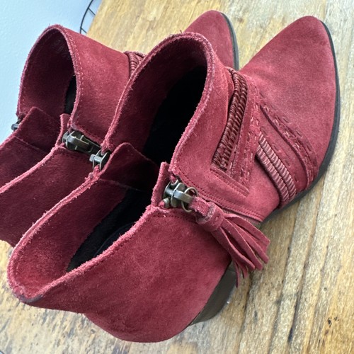 Naughty Monkey Red Fringe Zip Suede Almond-toe Heel Booties Womens US 10 Boho - Picture 9 of 12