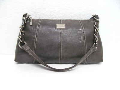 Sofia Vergara Shoulder Bag Gray/Silver Chain Link Strap Faux Snake Leather