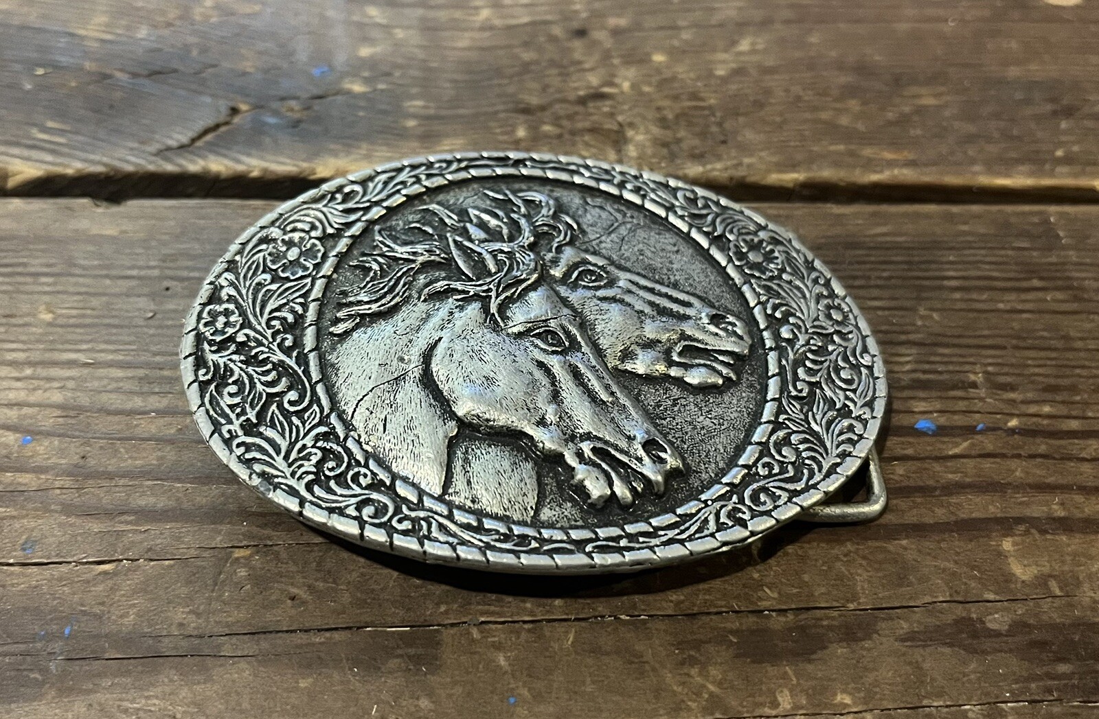 Vintage 1981 Indiana Metal Works Horse Belt Buckle