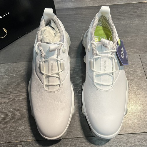 Scarpe da golf Footjoy FJ Tour Alpha bianche impermeabili in pelle tacchetti da uomo taglia 55505C - Foto 3 di 6