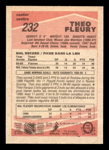 1989-90 O-Pee-Chee #232 Theo Fleury Flames Rookie MINT - Picture 2 of 2