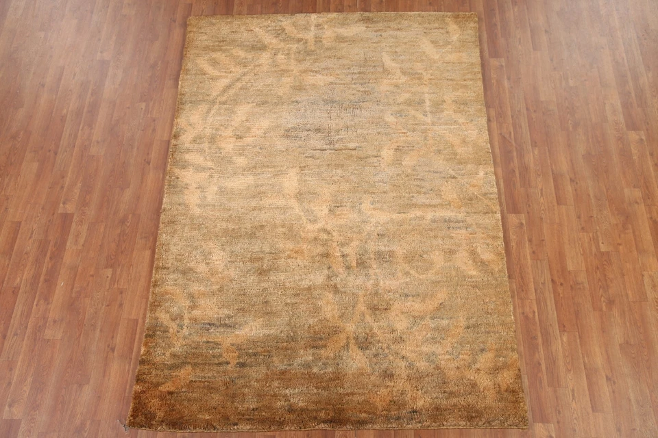 Transitional Nature Print Moroccan Area Rug 6'x8' Jute Hand-knotted Carpet - Image 2 of 4