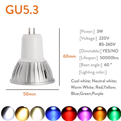 Multicolor Light Dimmable LED Spotlight Bulbs 3W MR16 GU10 GU5.3 E27 E14 12V 24V - Picture 8 of 23