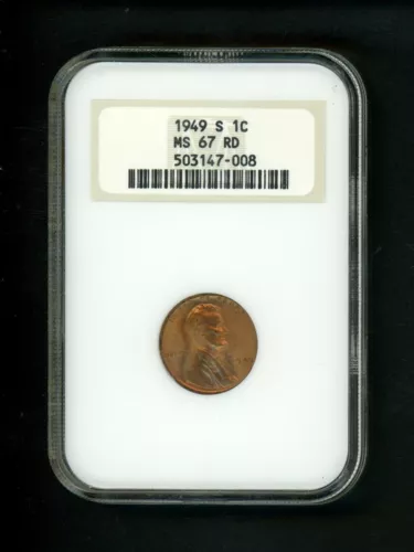 1949 S US Lincoln Wheat Cent 1c .01 NGC MS 67 RD Red UNC Deep red orig. surfaces
