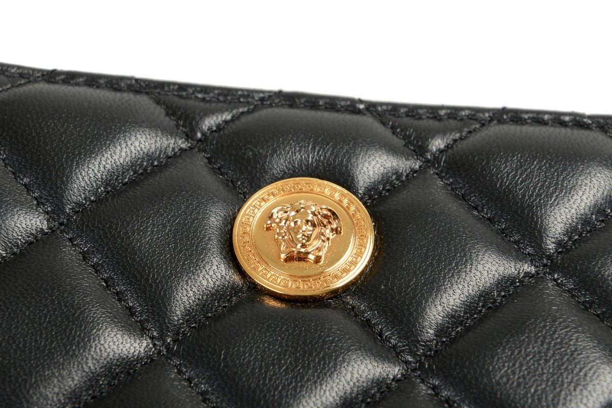 Versace Women's Black 100% Leather Quilted Zip Around Wallet