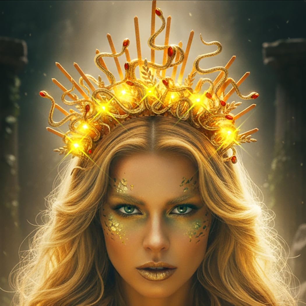 Light Up Snake Headband Gold Medusa Headpiece Led Halloween  display picture 2
