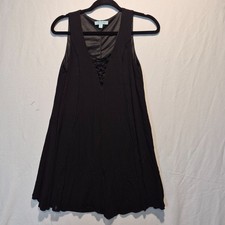 She & Sky Women Black Lace Up VNeck Dress L Whimsigoth Modern Minimalist Trapeze