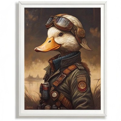 Ente Pilot Gemälde lustig Ente Portrait Unikat Tier Wandbild Ente Pilot Druck