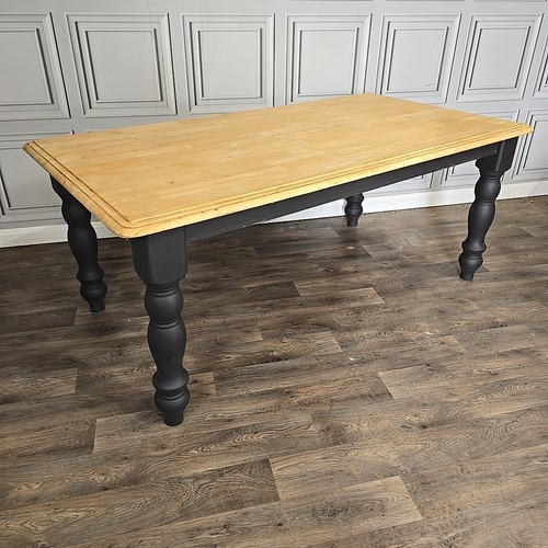 Retro Vintage Solid Wooden Turned 6 Seat Dining Table - Country Farmhouse Black - 第 1/24 張圖片