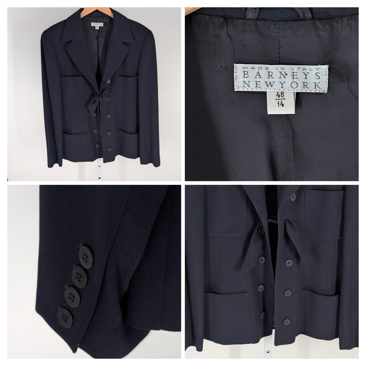 ジャケット・アウター archive 90s BARNEYS NEW YORK wool coat Vintage 90s Barneys New York Navy Wool Tie Front Blazer Jacket 14