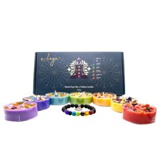 Complete Set of 7 Chakra Scented Soy Wax Candles Infused with Crystals and Fl...