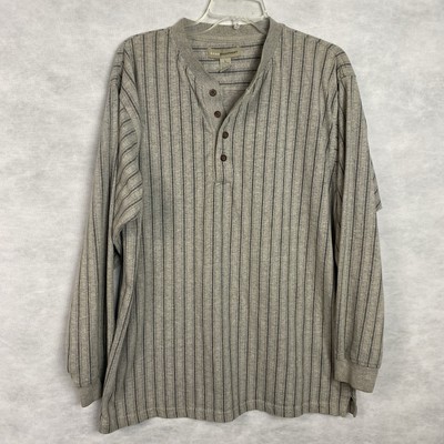 Vintage Basic Equipment Shirt Men s Large Gray Navy Stripe Henley Long Sleeve