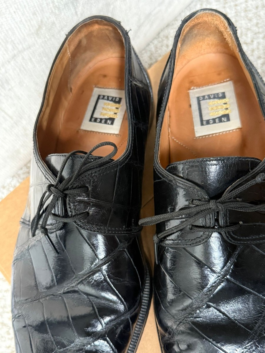 David Eden Mens Shoes Alligator Crocodile Lace Up Dress  Mens Size 11 Black David Eden Hand Made dress men Black Alligator Shoe  main image 3