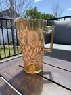 Vintage Jeanette Glass Marigold Carnival Glass Pitcher Cosmos Sunflower 9”