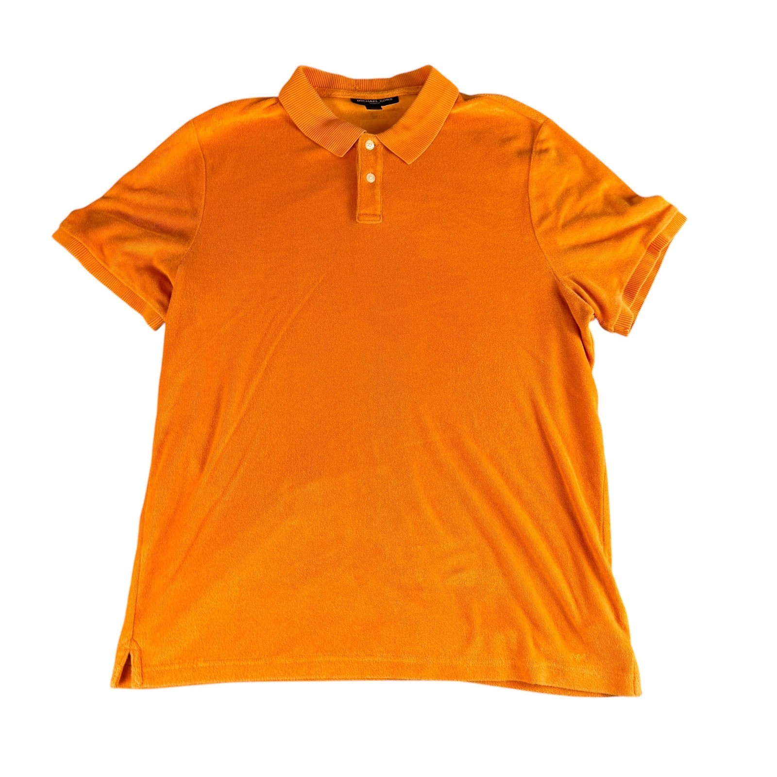 Michael Kors Mens XL Orange Terry Cloth Polo Shirt Modern Fit Short Sleeve