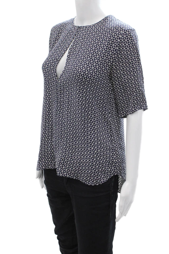 Túnica Theory Mujer Azul Oscuro Seda Geométrica Manga Corta Cuello Redondo Talla S Foto 2 de 4