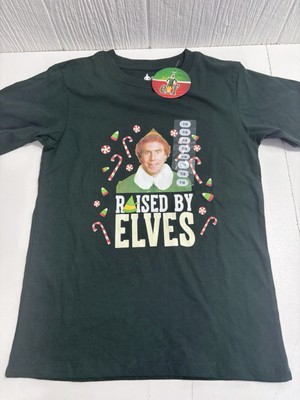 Elf Raised By Elves Buddy Christmas Shirt Youth Size 7/8 New Green