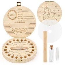 Tooth Fairy Box, Cute Wooden Tooth Keepsake Box with Tweezer and wood color