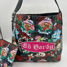 Ed Hardy Tote Bag  Pouch Set Multicolor Tiger Floral Skull NWT