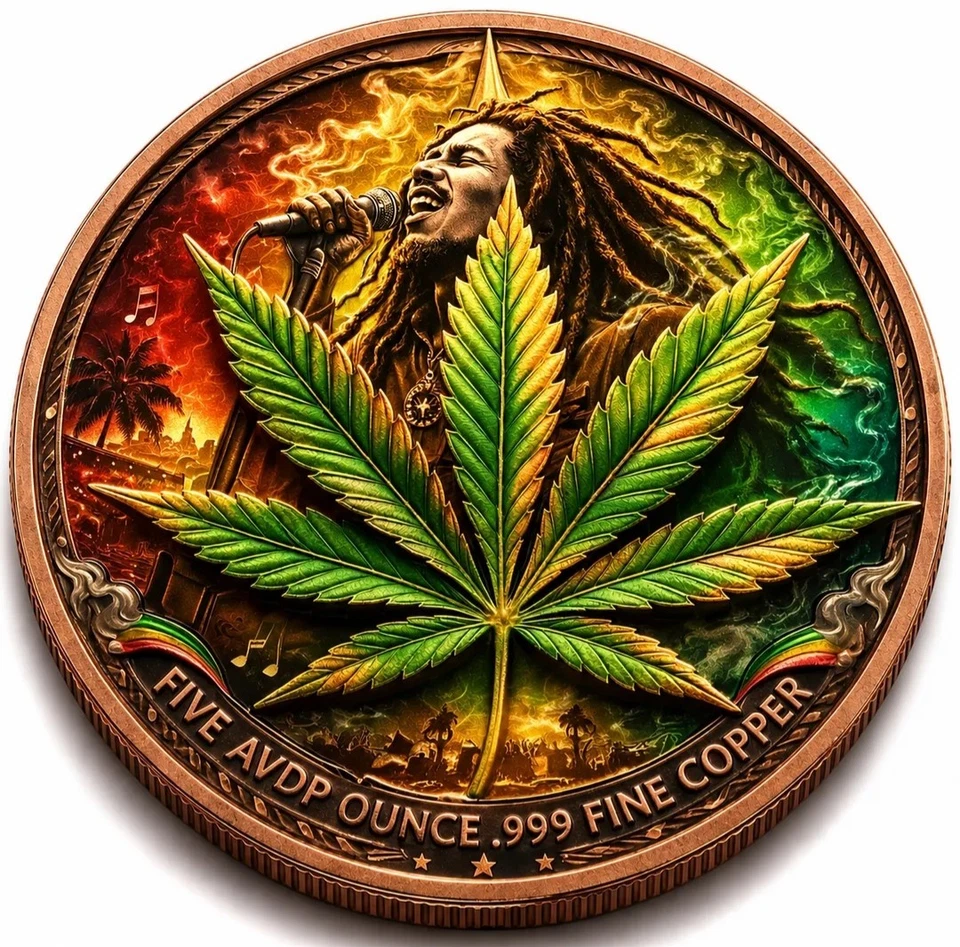 5oz Copper Bob Marley Cannabis Leaf Limited to 200 piece - Image 1 of 1