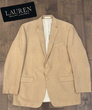 Lauren Ralph Lauren Mens Beige Blazer Faux Suede Jacket Size 44L Two Button
