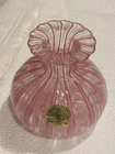 MURANO VENETIAN Pink & White LATTICINO Mini VASE w/Orig. Campanella Label, 2" H