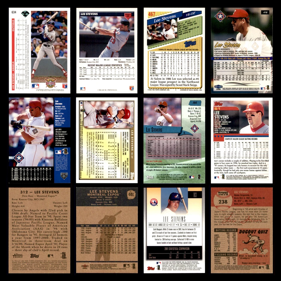 Lote de 15 tarjetas de béisbol diferentes Lee Stevens 1992-2002 CAL Angels/Rangers/Expos Foto 2 de 4