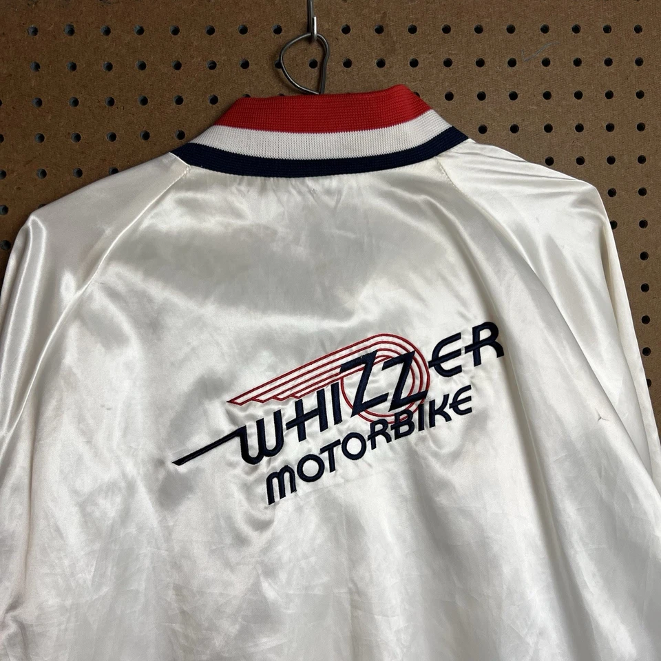 Chaqueta de moto vintage para hombre grande blanca satinada bombardero Whizzer moto años 80 Foto 3 de 4