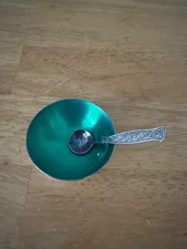 meka denmark silver plated salt bowl  green with spoon