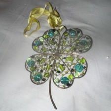 RedEnvelope Suncatcher Glass Metal Green Blue Four Leaf Clover Hanging