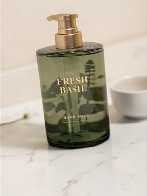 DW Home Ninety Six Fresh Basil Hand Soap 16 oz Green Glass Bottle Gold Pump