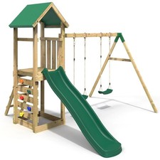 Wooden Climbing Frame with Double Swing, Play Tower and Slide Annapurna