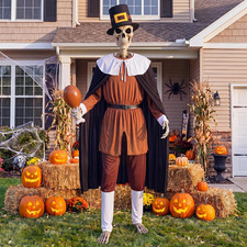 12 Ft Giant Pilgrim Skeleton Costume Thanksgiving Yard Decor