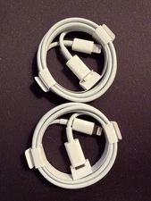 (2) Genuine APPLE USB-C to Lightning Cables 3.3ft (1M) for IPhone X, 12, 13, 14