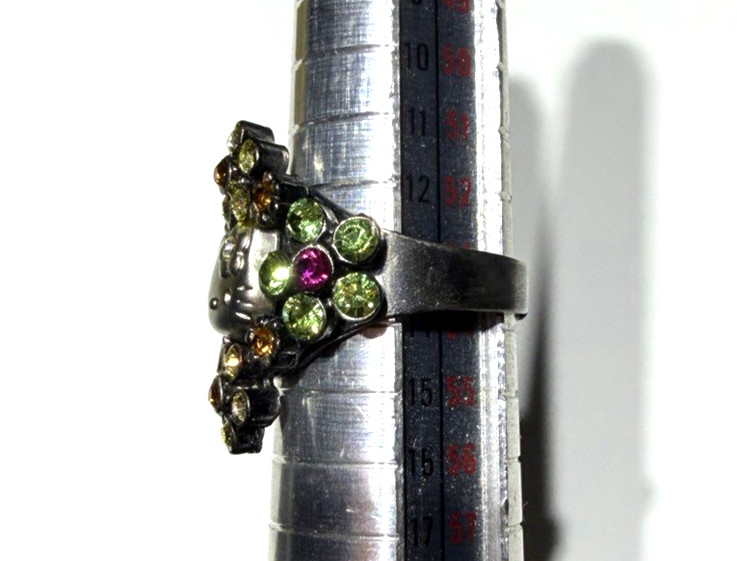 Hello Kitty Silver Adjustable Ring Green Pink Ora… - image 4