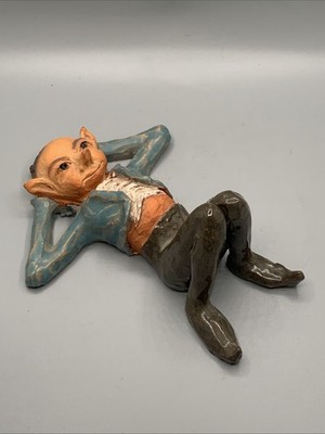Vintage Elf Figurine Artist Created Handcrafted Pottery. 5  L,4.25  W, 2.25  H.