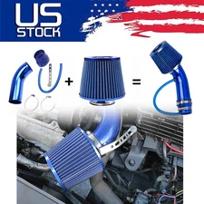 Car Alloy Blue Air Intake Kit Pipe Diameter 3"＋Cold Air Intake Filter＋Clamp US