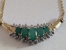 14k Gold Natural Diamond  Emerald Necklace 16" Chain 4 grams Total weight