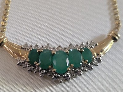 14 Karat Gold natürlicher Diamant & Smaragd Halskette 16 Zoll Kette 4 Gramm Gesamtgewicht