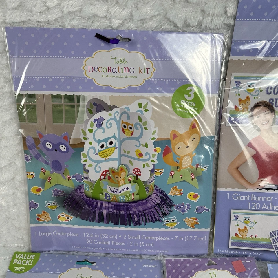 BABY SHOWER Woodland Welcome DECORACIONES Suministros de Fiesta Paquete De 7! Niño unisex Foto 2 de 4