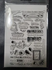 Heidi Swapp Haunting Caption Acrylic Clear Stamp Set 4x6 Inches Never Opened New