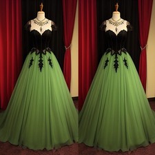 Green and Black Wedding Dresses Lace Appliques Vintage A Line Bridal Gowns