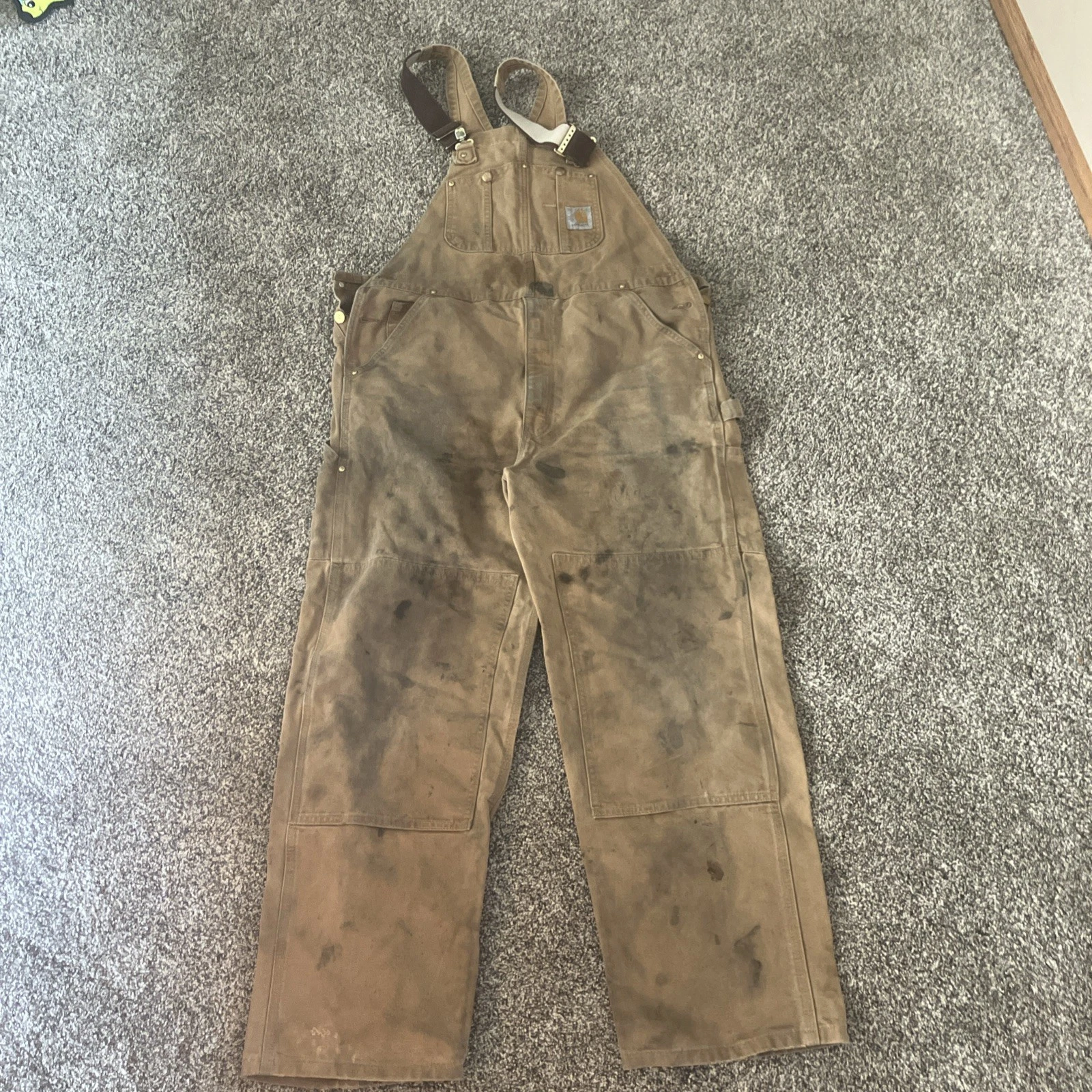 Vintage Distressed Carhartt Bib Overalls Mens Brown Duck Canvas Double Knee
Opens in a new window or
