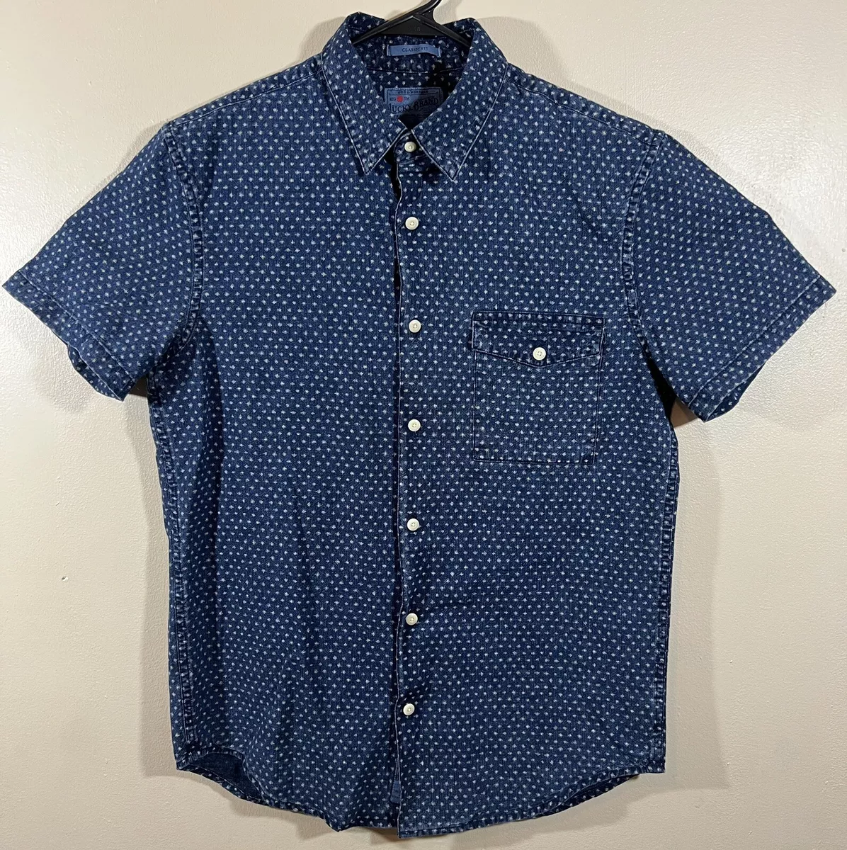 lucky brand true indigo classic fit short sleeve button up shirts men’s sz  small