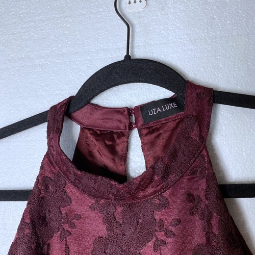 Liza Luxe Womens Size XL Burgundy Floral Lace Dress Halter Modcloth Fit & Flare - Picture 11 of 12