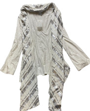 Alberto Makali Cardigan Womens Large Waterfall White Silver Sequins Sweater NWT